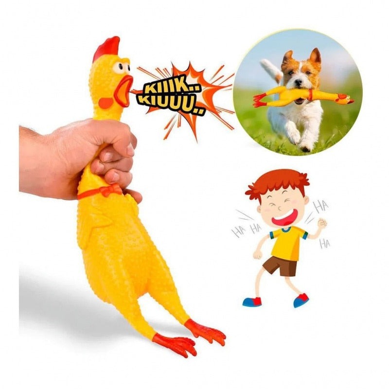 Brinquedo em formato de frango de borracha para pets